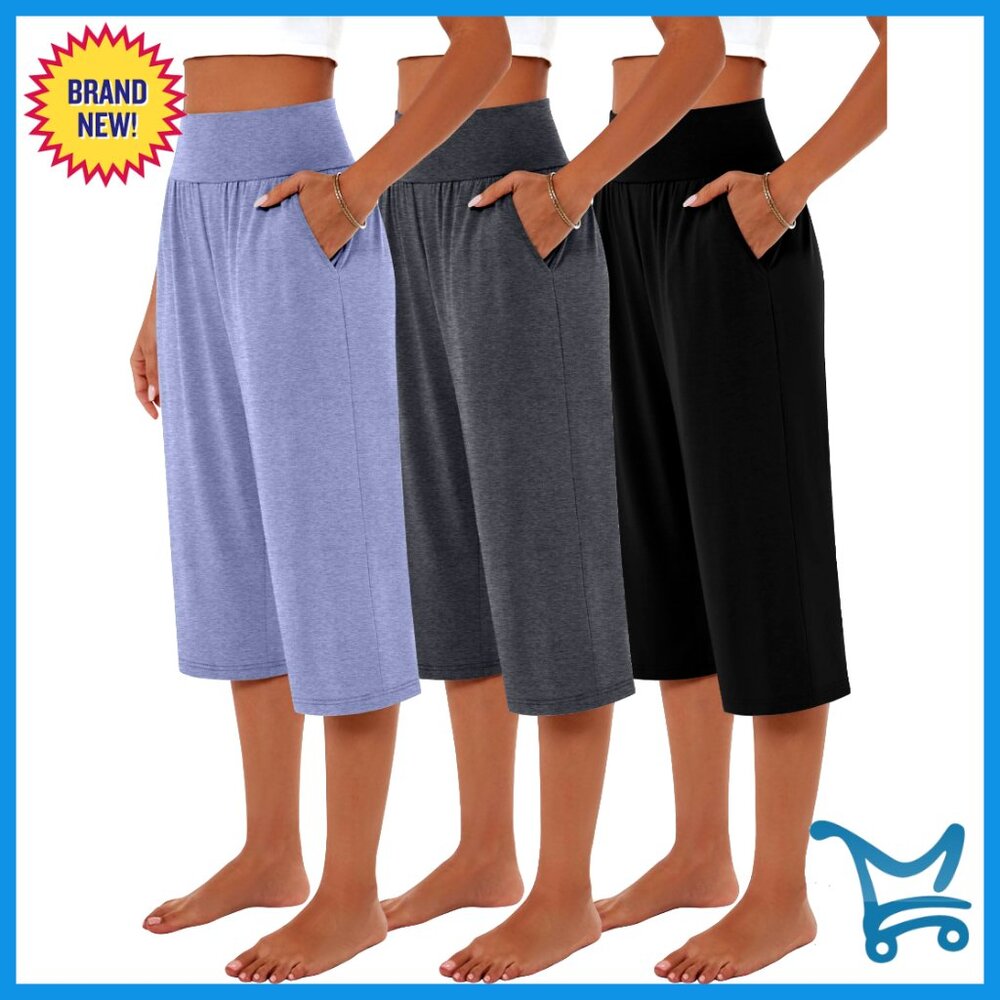 Wide Leg High Waist Crop Sweatpants Lounge Casual Workout Pants With Pocket